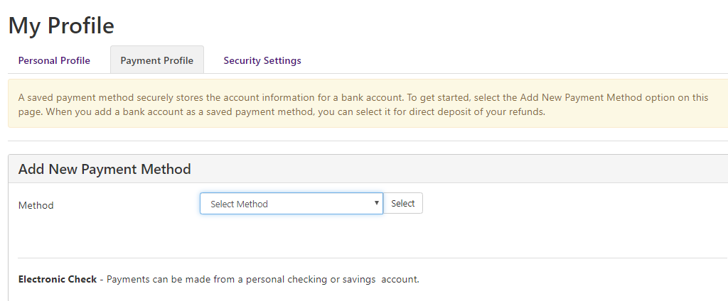 payment method selection